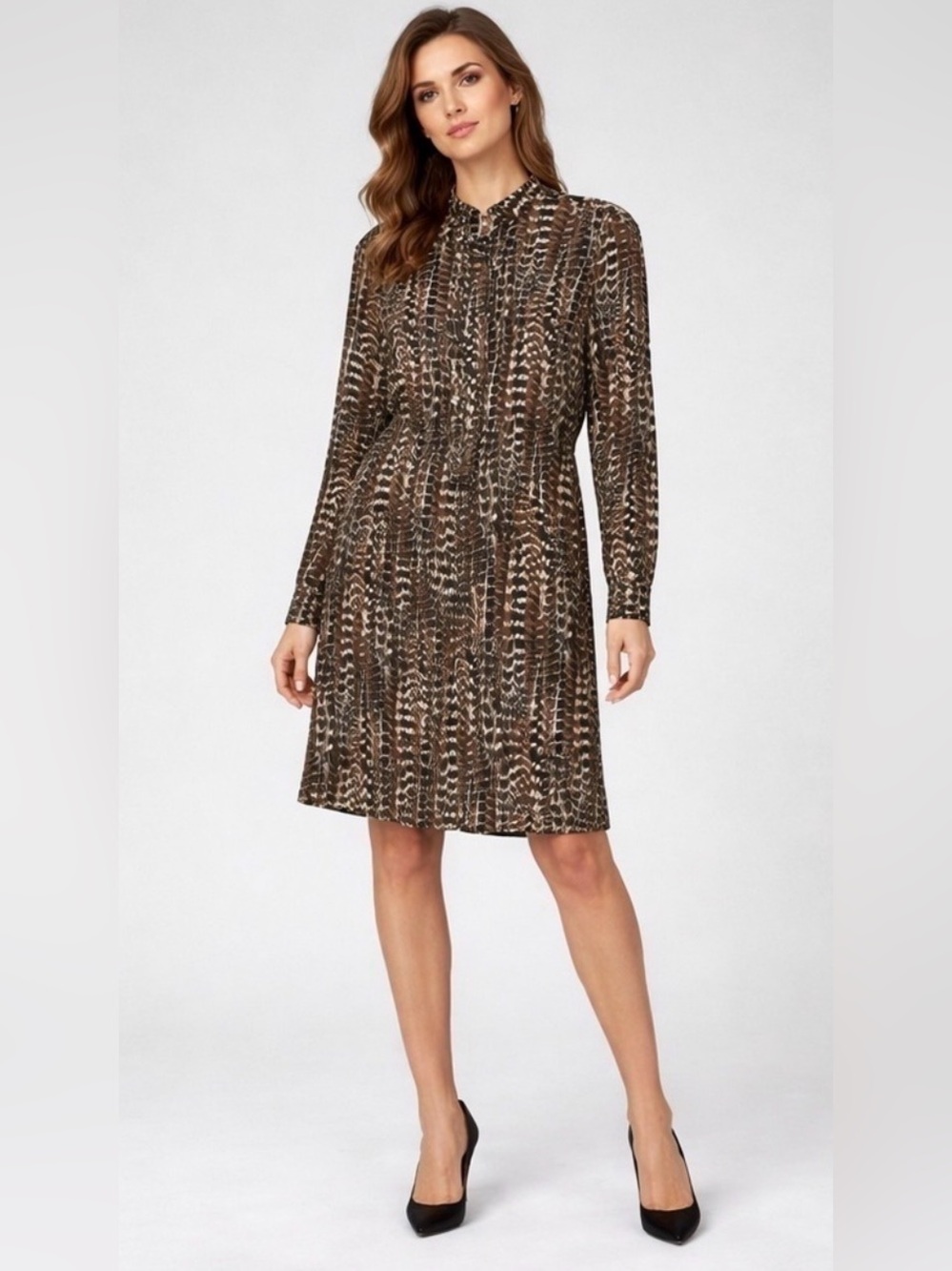 Max Mara Bird feather like pattern SILK dress M